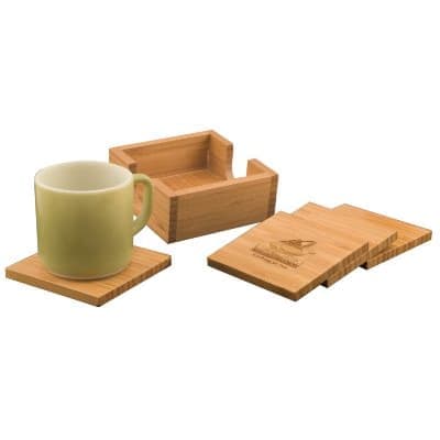 Bamboo Square 4-Coaster Set with Holder