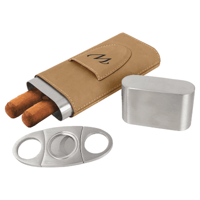 Leatherette Cigar Case with Cutter – Light Brown