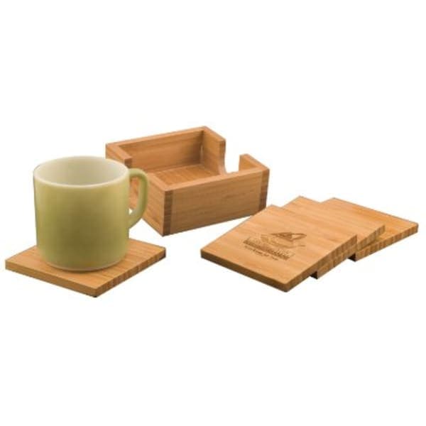 Bamboo Square 4-Coaster Set with Holder