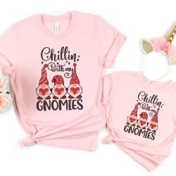 Chillin With My Gnomes Valentine's Day Shirt, Mom Baby Matching, Valentine's Day Gnome Gift Tee , Family Matching, Cute Valentine Day Onesie