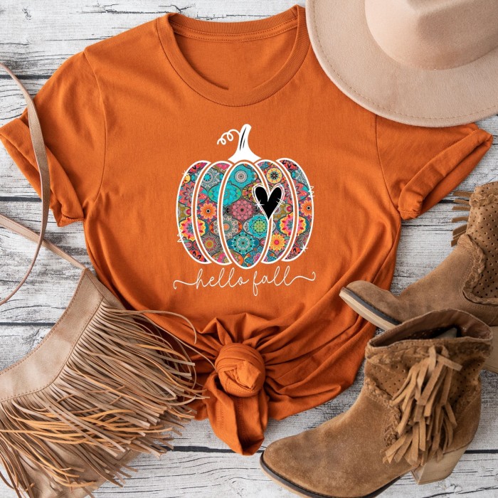 Hello Fall Boho T shirt, Pumpkin Comfort Color Shirt, Watercolor Pumpkins, Autumn Shirt, Woman Fall Tee, Boho Design Pumpkin, Pumpkin Tee