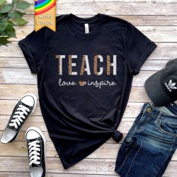 Inspirational Teacher Shirts, Leopard Print Teacher Shirts, Teach Love Inspire Shirt, Back To School Shirt, Teacher Appreciation Shirt Inspirational Teacher Shirts, Leopard Print Teacher Shirts, Teach Love Inspire Shirt, Back To School Shirt, Teacher Appreciation Shirt