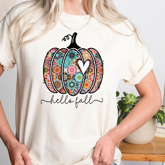 Hello Fall Boho T shirt, Pumpkin Comfort Color Shirt, Watercolor Pumpkins, Autumn Shirt, Woman Fall Tee, Boho Design Pumpkin, Pumpkin Tee