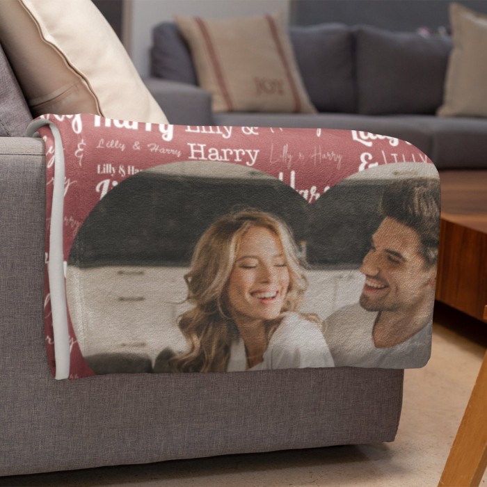 Couple Blanket With Portrait and Names, Personalized Photo Throw, Custom Valentine's Day Gift, Gift For Her, Gift For Him, Wedding Gift