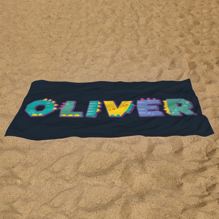 Dino Beach Towel, Personalized Bath Towel, Custom Name Towel, Birthday Gift, Kids Beach Towel, Vacation Gift, Boys Towels, Gift For Boys
