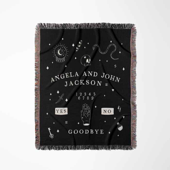 Custom Spirit Board Woven Blanket, Gothic Halloween Tapestry With Name, Personalized Couch Throw, Spooky Handmade House Decor