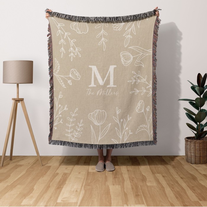 Family Name Flower Blanket, Last Name Woven Tapestry, Wedding Anniversary Gift With Initials, Christmas Present For Family, Gift For Mom Family Name Flower Blanket, Last Name Woven Tapestry, Wedding Anniversary Gift With Initials, Christmas Present For Family, Gift For Mom