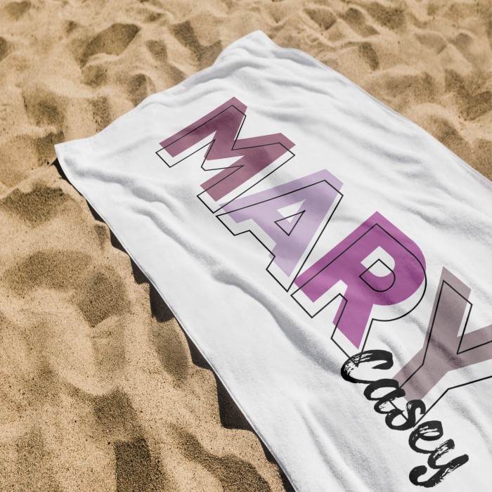 Solid Bold Font Style Personalized Towel, Multi Color Font Design Beach Towel, Bachelorette Trip, Birthday Vacation Gift, Bridesmaid Gift