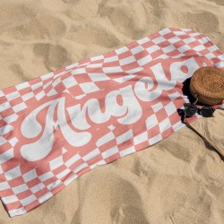 Retro Checkered Beach Towel, Personalized Bath Towel, Birthday Vacation Gift, Bachelorette Party Favors, Kids Towels, Custom Gifts