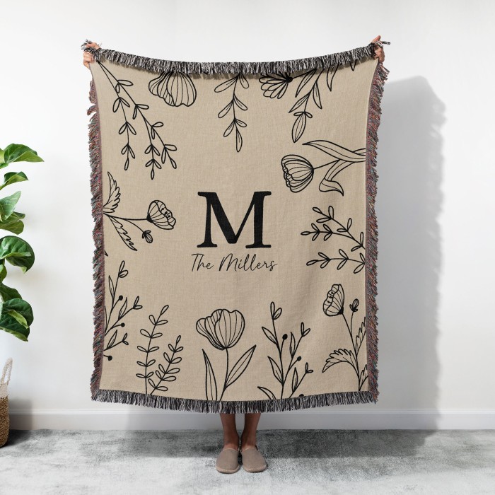 Family Name Flower Blanket, Last Name Woven Tapestry, Wedding Anniversary Gift With Initials, Christmas Present For Family, Gift For Mom Family Name Flower Blanket, Last Name Woven Tapestry, Wedding Anniversary Gift With Initials, Christmas Present For Family, Gift For Mom