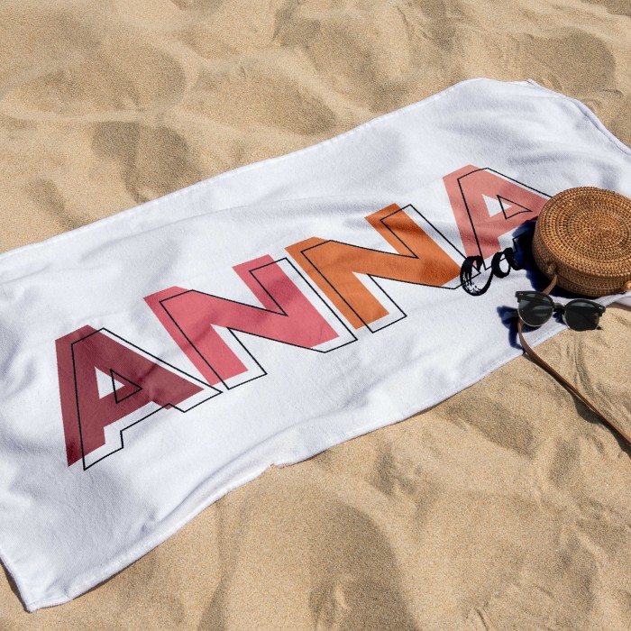 Solid Bold Font Style Personalized Towel, Multi Color Font Design Beach Towel, Bachelorette Trip, Birthday Vacation Gift, Bridesmaid Gift