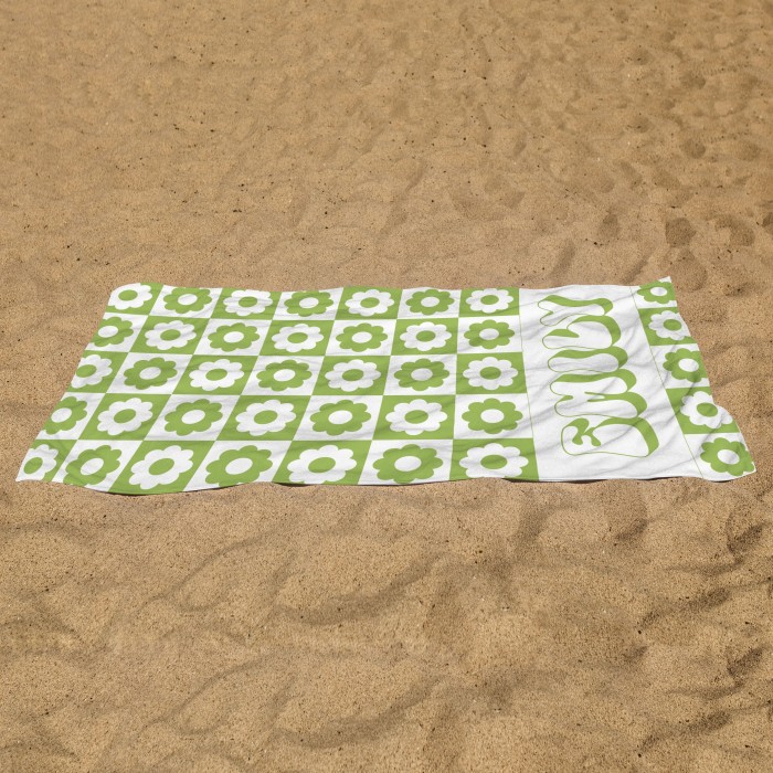 Personalized Vintage Floral 70's Design, Retro Style Custom Name Beach Towel, Personalized Pool Towel, Vacation Birthday Gift, Bachelorette Party Favors