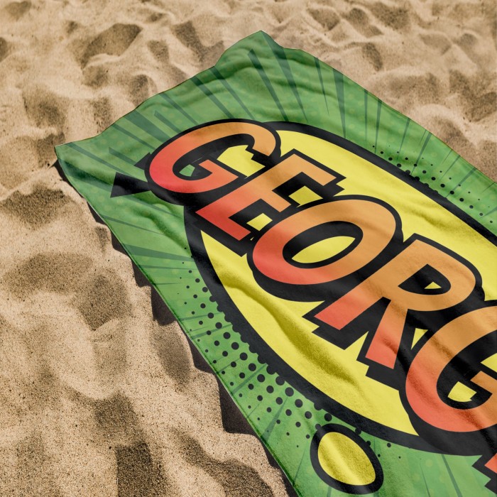 Custom Name Pop-Art Beach Towel, Comic Book Style Personalized Towel, Gift For Kids, Birthday Gift, Gift For Dad, Gift For Mom, Pool Towel