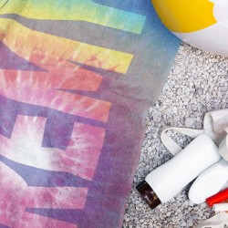 Multi-color Tie Dye Pattern Custom Name Beach Towel, Personalized Colorful Bath Towels, Rainbow Pattern Pool Towel, Birthday Vacation Gift