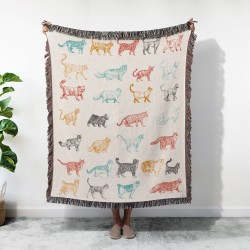 Cat Breeds Fringed Woven Blanket, Gift For Cat Lovers, Bohemian Animal Couch Throw, Present For Cat Mom/Cat Dad, Housewarming Gift
