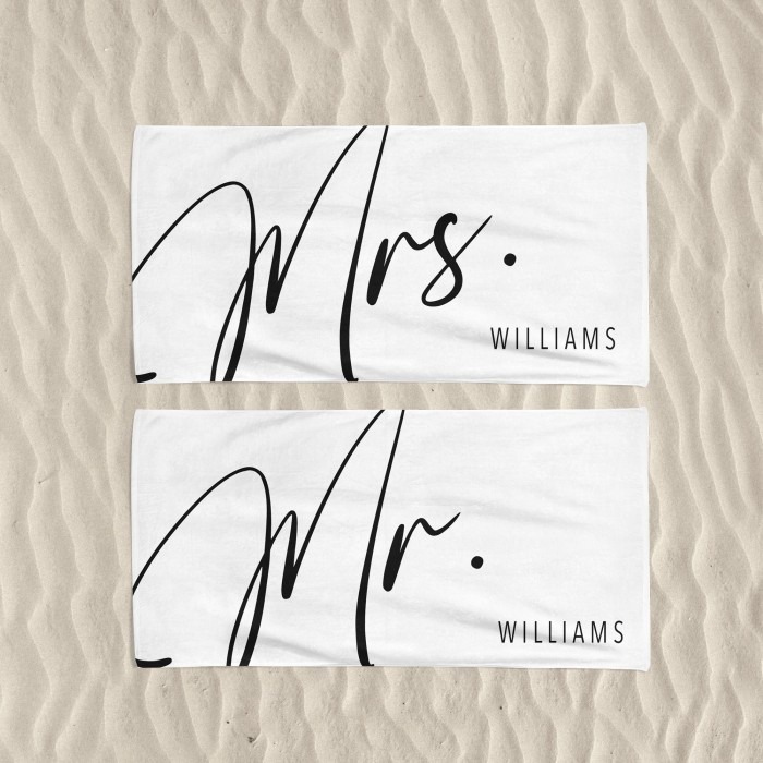Personalized Mr. and Mrs. Bath Towels, Custom Beach Towel, Newlywed Gift, Groom Gift, Honeymoon, Bachelorette Trip, Bridal Shower Gift Personalized Mr. and Mrs. Bath Towels, Custom Beach Towel, Newlywed Gift, Groom Gift, Honeymoon, Bachelorette Trip, Bridal Shower Gift