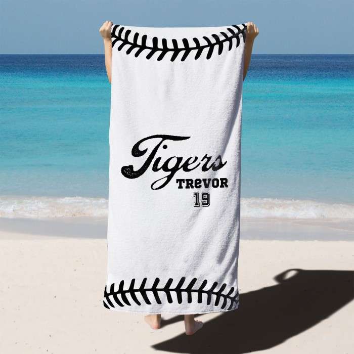Custom Baseball Team Towel, Sports Personalized Beach Towel, Personalized Bath Towel, Number And Name Pool Towel