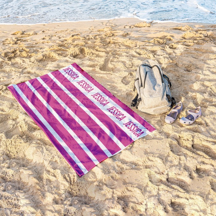Personalized Brand Beach Towels For AIRBNB and VBRO, Vertical Lines Printed Pool Towel for Hotels, Personalized Bath Towel, Honeymoon Gift