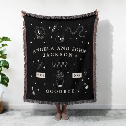 Custom Spirit Board Woven Blanket, Gothic Halloween Tapestry With Name, Personalized Couch Throw, Spooky Handmade House Decor
