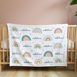 Custom Baby Shower Present, Rainbows And Names Baby Blanket, Baby Girl Present, Boho Nursery Decor, Stroller Throw, Hospital Gift