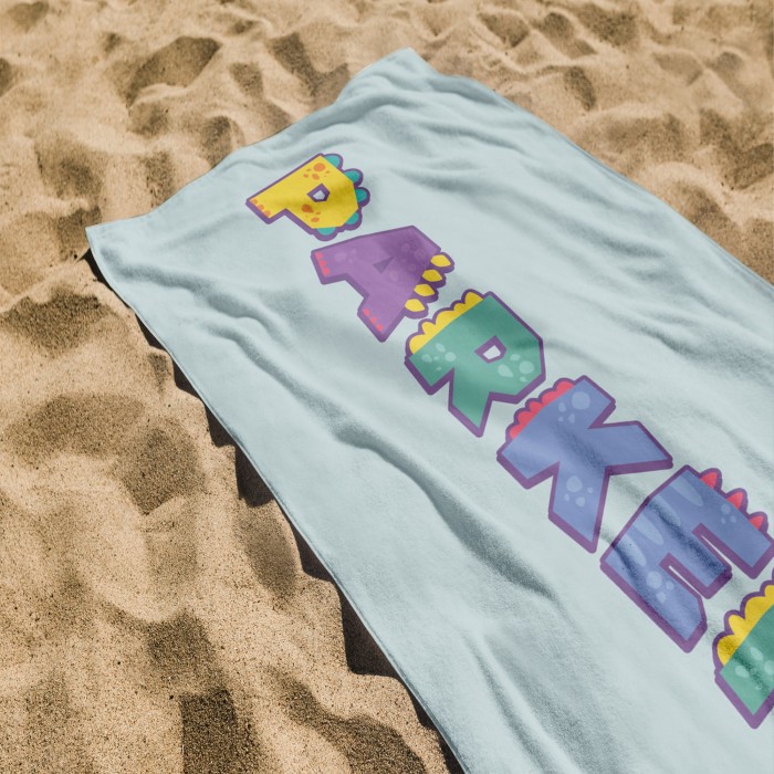 Dino Beach Towel, Personalized Bath Towel, Custom Name Towel, Birthday Gift, Kids Beach Towel, Vacation Gift, Boys Towels, Gift For Boys