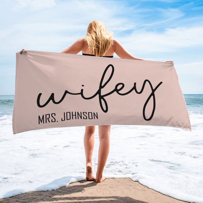 Wifey Hubby Custom Beach Towel, Custom Wedding Proposal Gift, Bride Beach Towel, Personalized Beach Towel, Bachelorette Bride Beach Towel