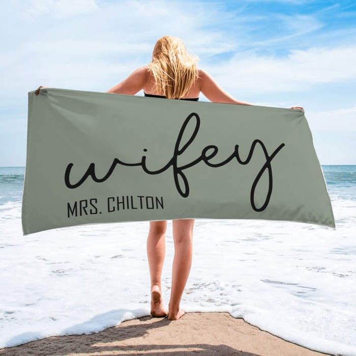 Wifey Hubby Custom Beach Towel, Custom Wedding Proposal Gift, Bride Beach Towel, Personalized Beach Towel, Bachelorette Bride Beach Towel