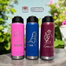 Personalized Kids Water Bottle with Straw, Back to School, 40oz Stainless Steel Custom Laser Engraved for Boys and Girls, Christmas Gift