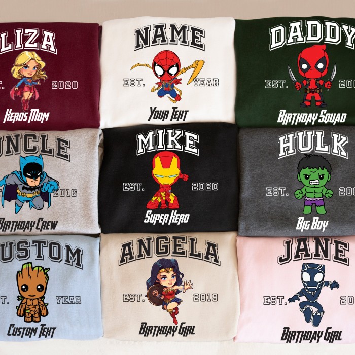Custom Superheroes Shirt, Personalized Cute Hero Birthday Shirt,Family Birthday Party Tee,Hoollywood Trip Tee
