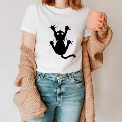 Black Cat Hanging Graphic Tee, Short Sleeve Cute Halloween Spooky T Shirts, Cute Halloween T Shirt Gifts for Her, Halloween Black Cat Tee