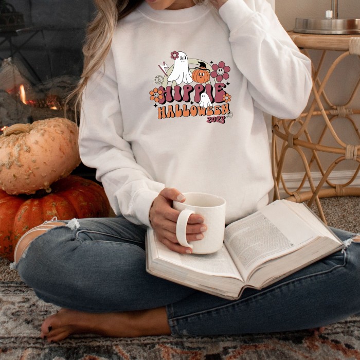 Hippie Halloween Sweatshirt, Boo Ghost Fall Autumn Pumpkin, Halloween Apparel Ideas, Funny Halloween Shirt