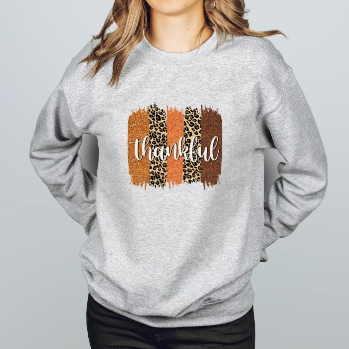 Thankful Thanksgiving Sweatshirt, Leopard print Fall Sweatshirt