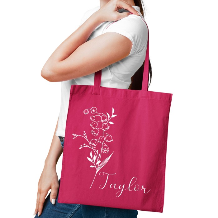 Personalized Birth Month Flower Tote Bag, Gift Custom Floral Bag, Custom Name Shopper Aesthetic Tote Bag Flower