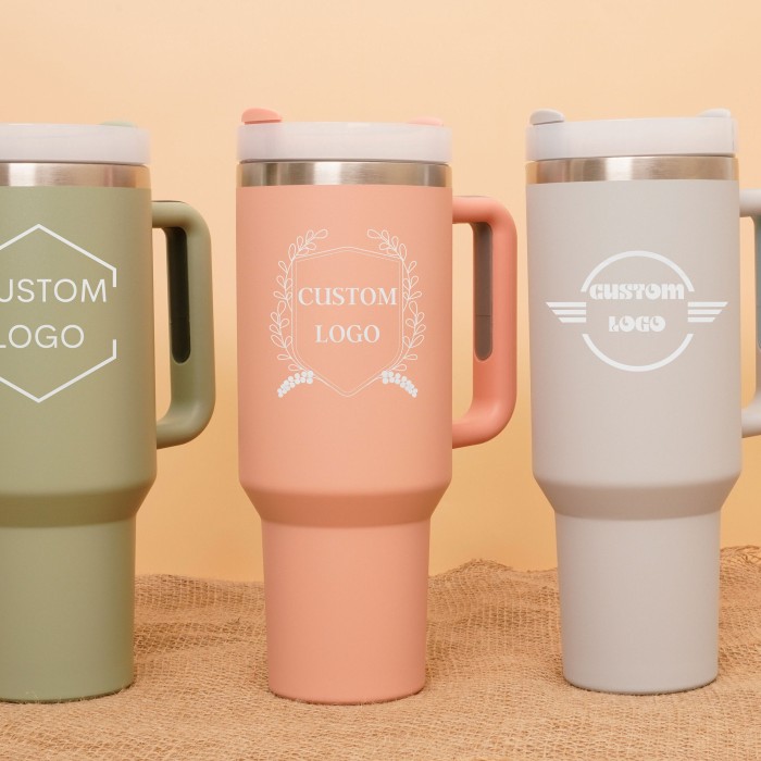 Custom Logo 40oz Tumbler With Handle, Personalized Tumbler Lid Straw, Custom Name Stainless Steel Laser Engraved, Bulk Handle Tumbler