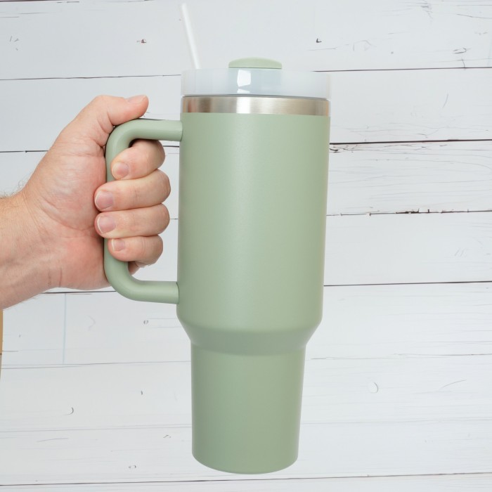 Custom Logo 40oz Tumbler With Handle, Personalized Tumbler Lid Straw, Custom Name Stainless Steel Laser Engraved, Bulk Handle Tumbler