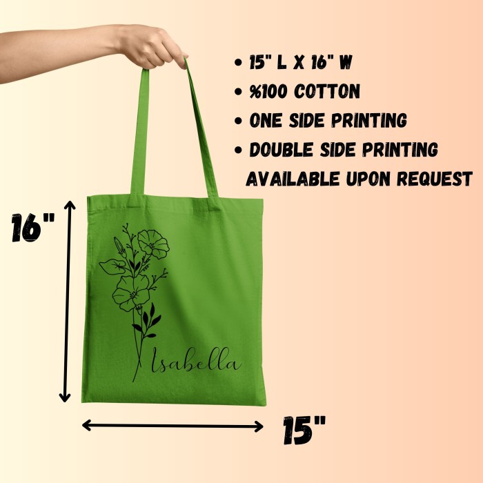 Personalized Birth Month Flower Tote Bag, Gift Custom Floral Bag, Custom Name Shopper Aesthetic Tote Bag Flower