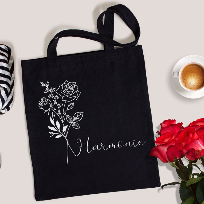 Personalized Birth Month Flower Tote Bag, Gift Custom Floral Bag, Custom Name Shopper Aesthetic Tote Bag Flower