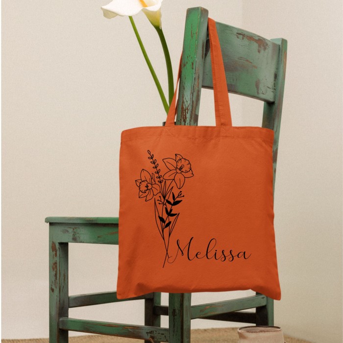 Personalized Birth Month Flower Tote Bag, Gift Custom Floral Bag, Custom Name Shopper Aesthetic Tote Bag Flower