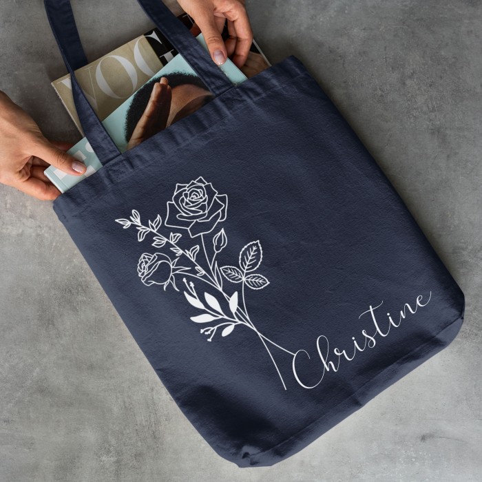 Personalized Birth Month Flower Tote Bag, Gift Custom Floral Bag, Custom Name Shopper Aesthetic Tote Bag Flower