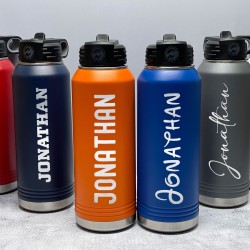Personalized Laser Engraved Water Bottle With Custom Image Logo Text, 20oz 32oz 40oz Stainless Steel Insulated Name Water Bottle With Straw