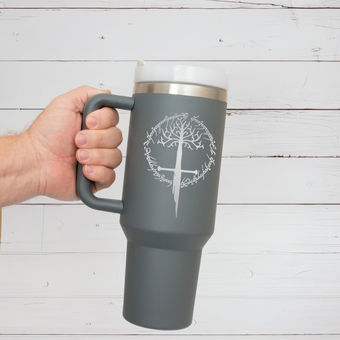 Personalized Laser Engraved 40oz Insulated Tumbler, Custom Logo Name Travel Tumbler With Rubber Handles, Hot Cold Mug With Straw, 40 Oz Mug