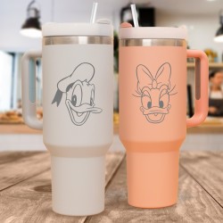 Personalized Laser Engraved Insulated Tumbler With Handle, Custom Logo Name Travel Tumbler, Custom Disney Tumbler, Hot Cold Mug With Straw