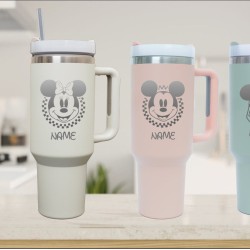 Personalized Laser Engraved 40oz Insulated Tumbler, Custom Logo Name Travel Tumbler With Rubber Handles, Hot Cold Mug With Straw, 40 Oz Mug