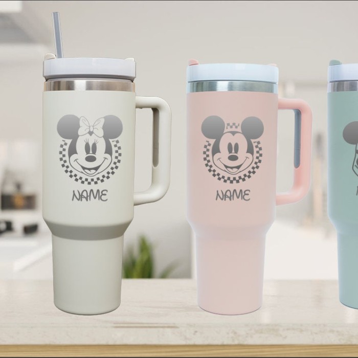 Personalized Laser Engraved 40oz Insulated Tumbler, Custom Logo Name Travel Tumbler With Rubber Handles, Hot Cold Mug With Straw, 40 Oz Mug