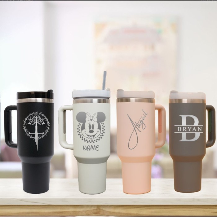 Personalized Laser Engraved 40oz Insulated Tumbler, Custom Logo Name Travel Tumbler With Rubber Handles, Hot Cold Mug With Straw, 40 Oz Mug