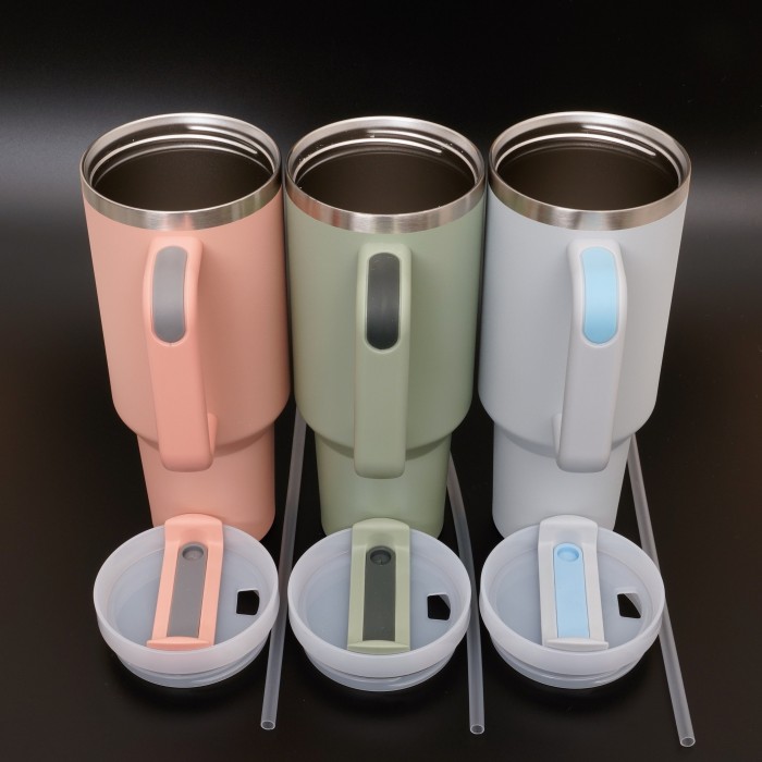 Personalized Laser Engraved 40oz Insulated Tumbler, Custom Logo Name Travel Tumbler With Rubber Handles, Hot Cold Mug With Straw, 40 Oz Mug