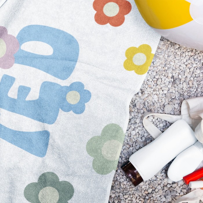 Personalized Name Floral Bath Towel, Custom  Colorful Bath Pool Towel, Bride Bachelorette Towel, Anniversary Gift, Vacation Gift