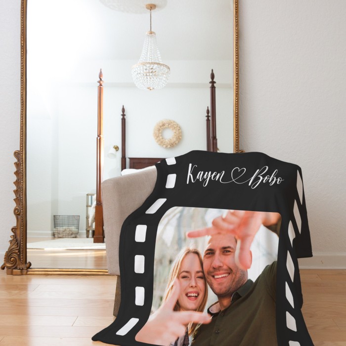 Custom Film Lover Blanket, Personalized Valentine's Day Gift Throw with Photo, Anniversary, Couple Gift, Fleece/Sherpa/Minky