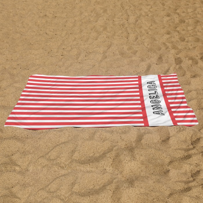Striped Custom Name Beach Towel, Personalized Name Bath Towel Pool Towel, Bride Beach Towel, Anniversary / Birthday Beach Towel