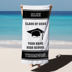 Custom Graduate School Beach Towel, Personalized Graduate School Gift, Bath Pool Towel, College Senior Gift, Graduation Gifts For Class